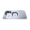 stainless steel double bowl with drainboard kitchen sink